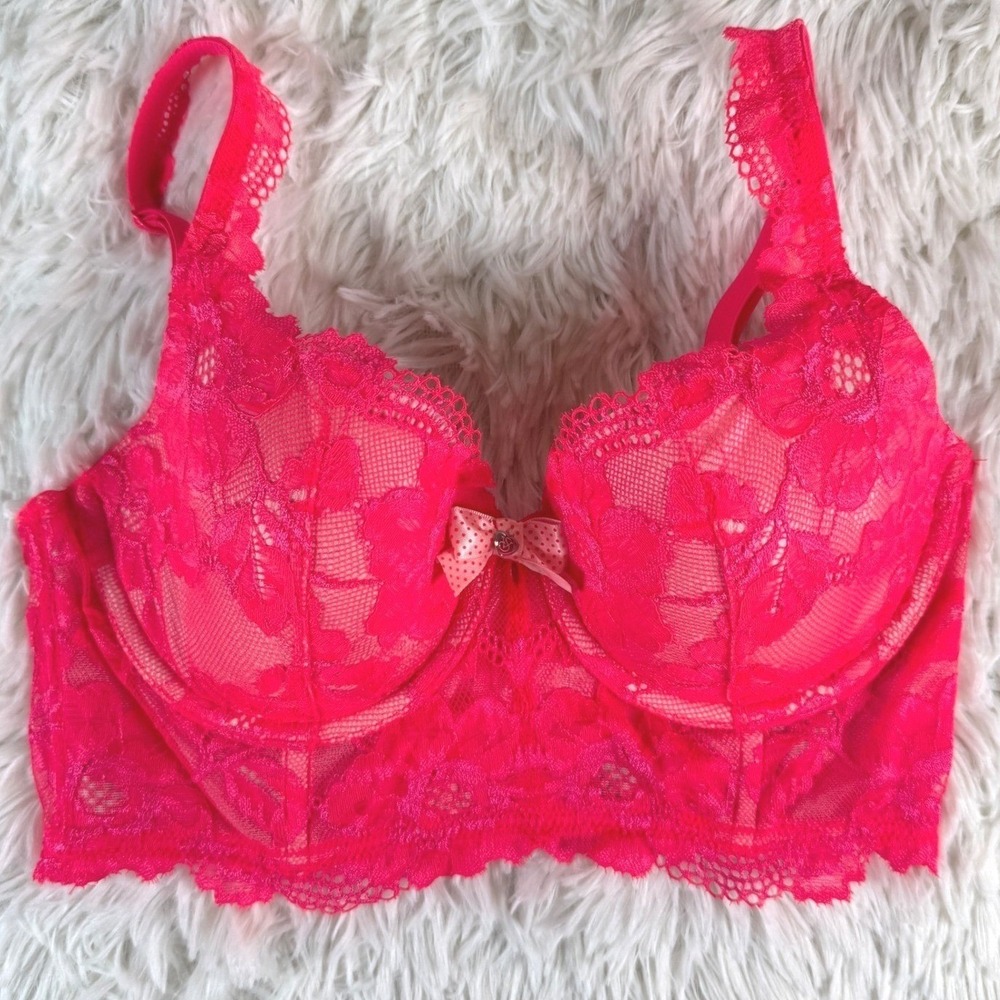 Victoria's Secret Lined Demi Push‎ Up Lace Bra Pink 32D Y2K Barbiecore Sexy Glam